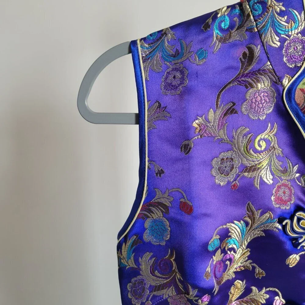 Tangyi Vintage Asian/Japanese Custom-made Floral Purple Dress (Size: S)